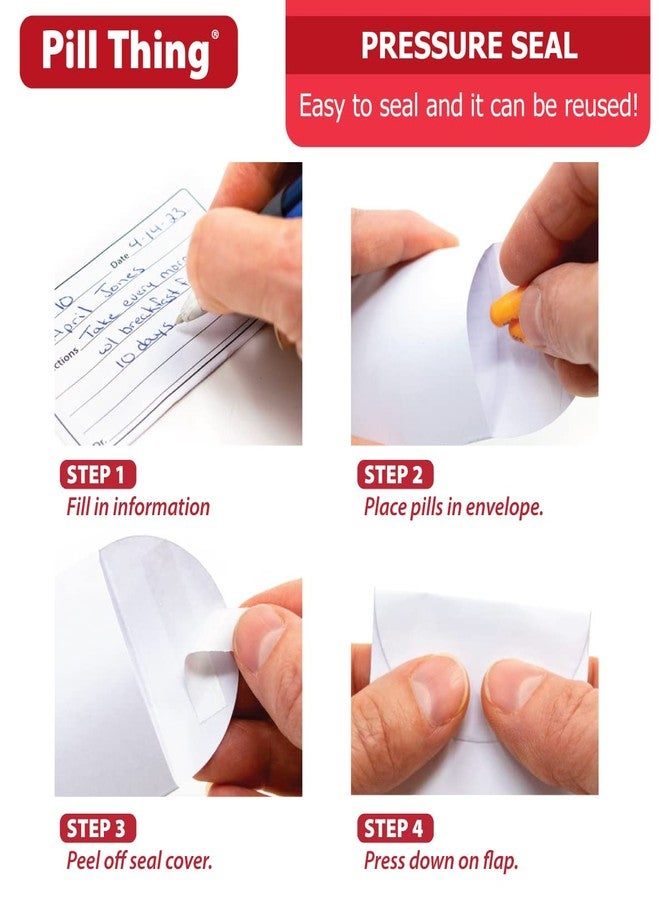 pill thing ظرف حبوب مطبوع مزود بإغلاق ضغط قابل للتقشير واللصق - 3.5 بوصة × 2.5 بوصة، سهل التعبئة، يتسع لمجموعة متنوعة من أحجام الحبوب (100) - Image 4